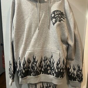 Men's Gray Flame Graphic Hoodie